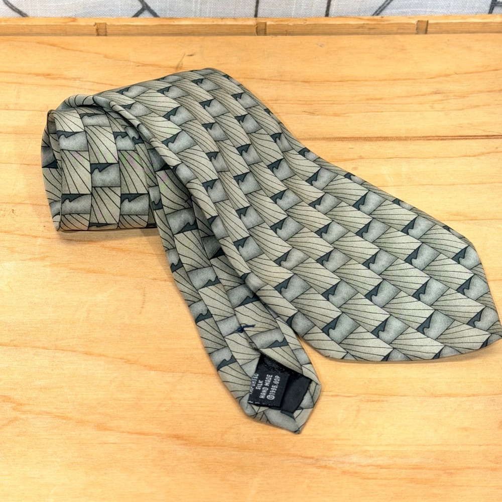 Grateful Dead Early Morning Rain Silk Tie Ninth Set Geometric Green‎ Grey Mens